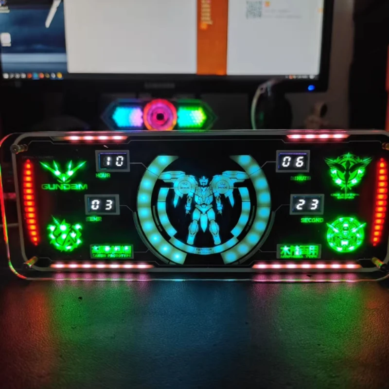 Электронные часы DIY Gundam Theme RGB LED Art Sense Technology Game Atmosphere Room Desktop Decoration Cyberpunk