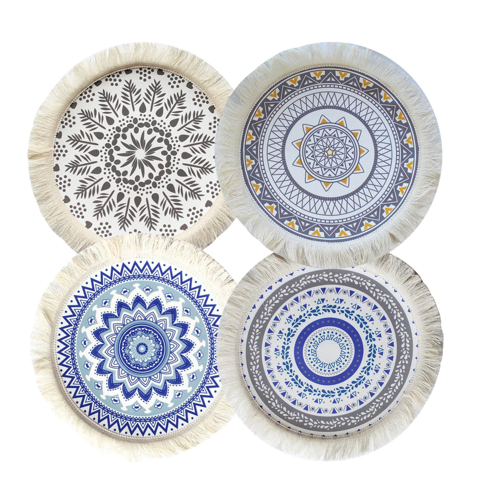 

Коврик для стола в богемном стиле, термостойкая хлопковая ткань, моющийся круглый тканевый коврик с кисточками, для макраме