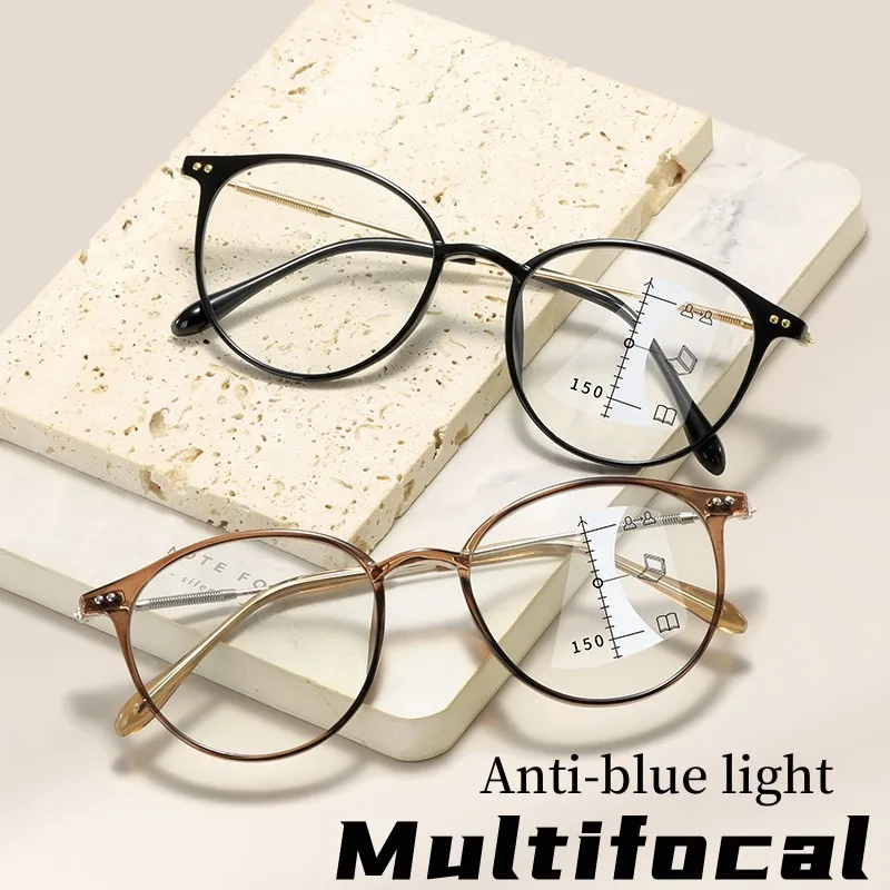 

Anti-blue Light Progressive Reading Glasses Vintage Men Women Near Far Eyeglasses Retro Ultralight Bifocal Multifocal Presbyopia