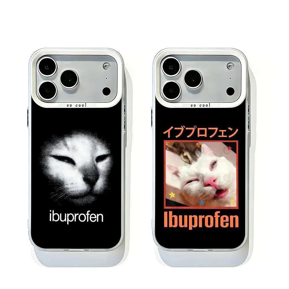 Фото I-Ibuprofen Cat White Matte Large Lens Frame Cover для iPhone 12 11 14 13 17 16 15 Pro Max Mini Plus E №1