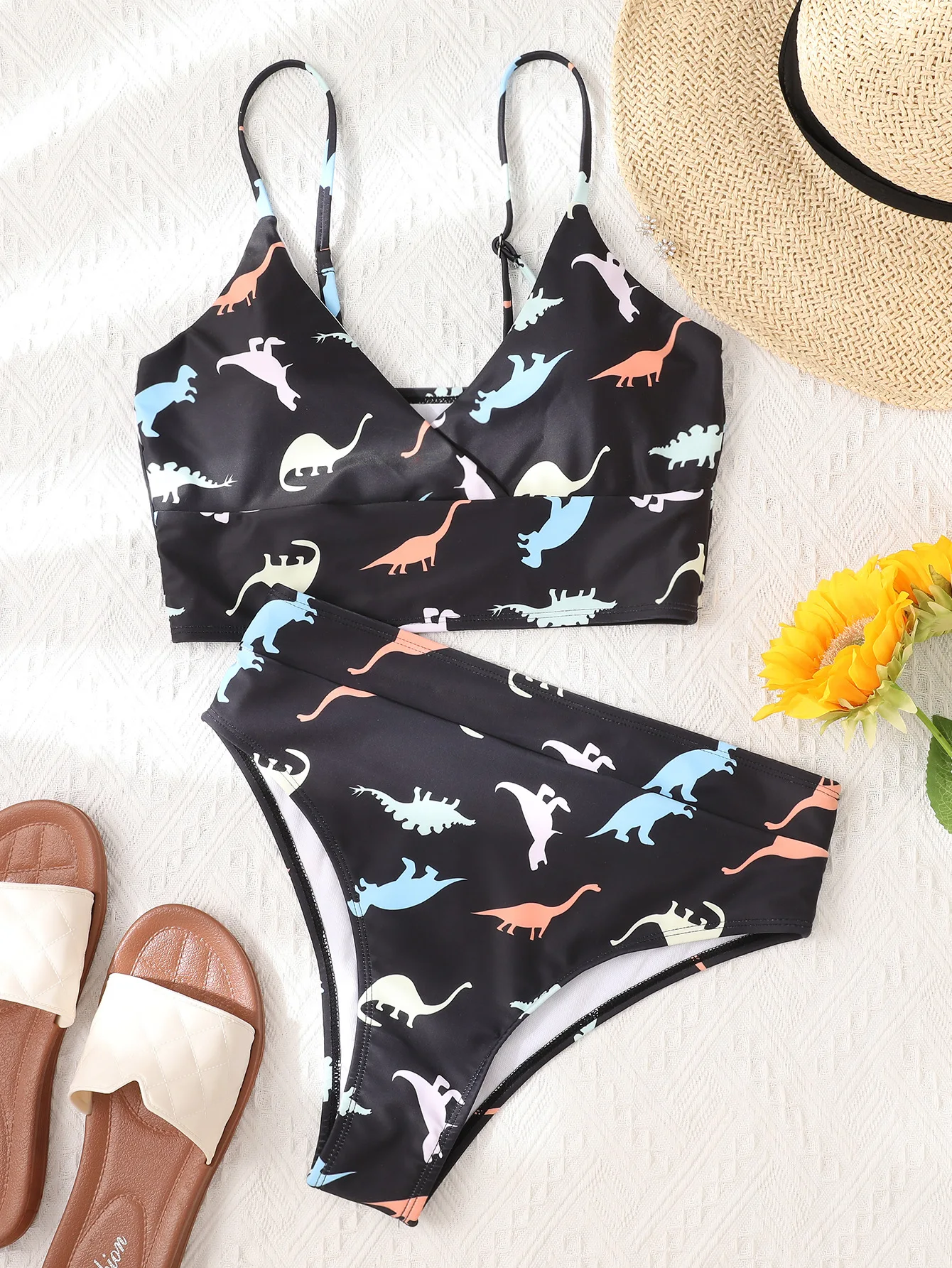 Женское бикини с завышенной талией и принтом динозавра | Женская одежда