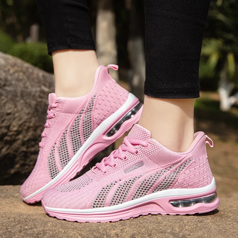 Ladies Breathable Sneakers New Running Shoes Summer Light Mesh Air Cushion Women's Sports Shoes Outdoor Lace Up Training Shoes