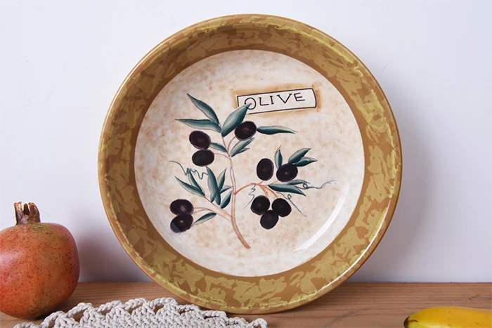 

Fruits and Vegetables Hand-Painted Ceramic Soup Plate Food Dish Plate Pasta Salad Fruit Storage Tray 9-Inch
