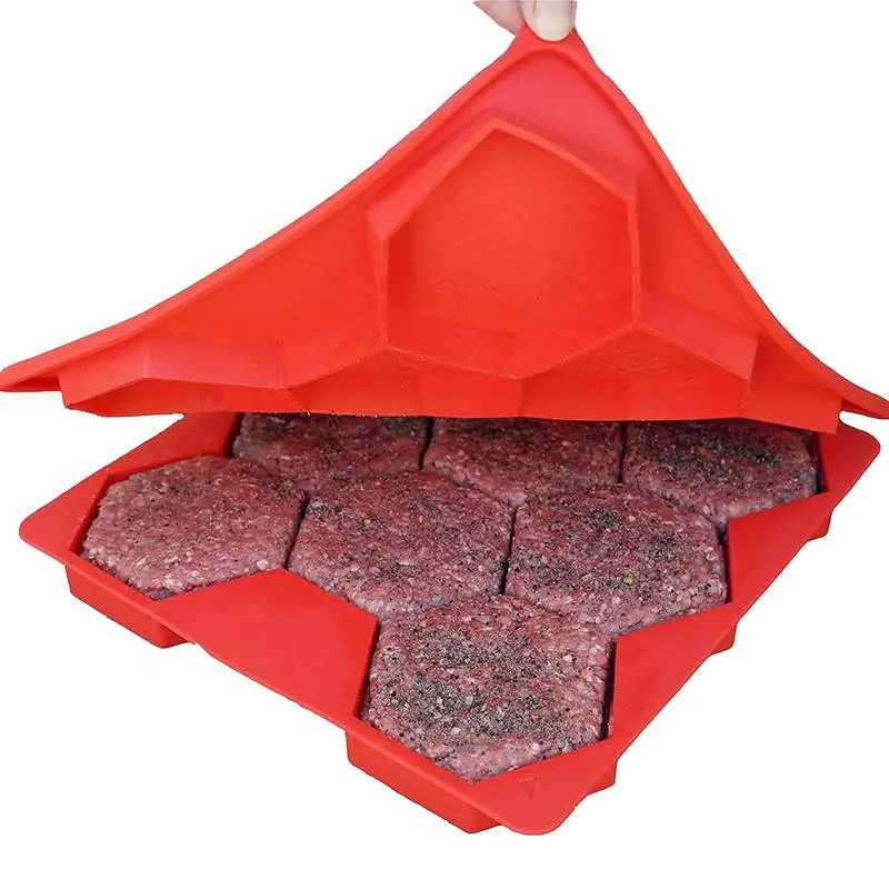 

8 In 1 Non-Stick Hamburger Slider Mold Hexagonal Patty Maker Press Shape & Freeze Stuffed Burger To Make Patties For Cooking
