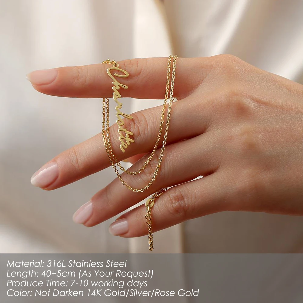 Orazio Customized Name Pendant Necklace 14K Gold Stainless Steel Handwriting Signature Letter Charm Neck Chain Jewelry Wholesale