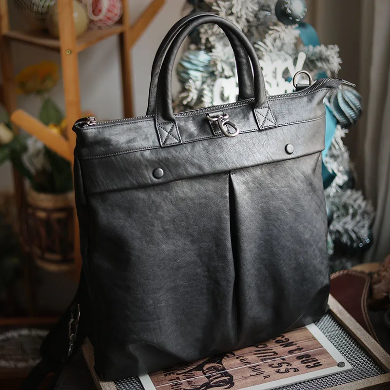 Simple Leisure designer Natural genuine Leather Men 15-inch Laptop computer Briefcase Multifunctional Soft cowhide Handbag Youth