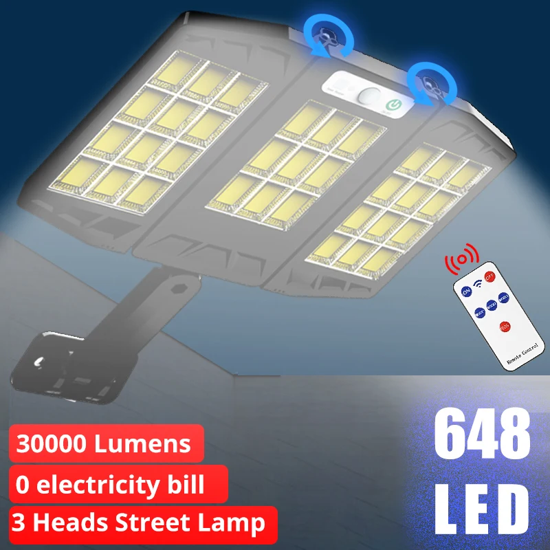 

8000Watt LED Solar Street Light 648 COB Outdoor Solar Lamp Motion Sensor 3Modes Waterproof Solar Garden Street Light 30000LUMS