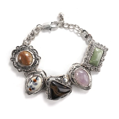 WEALTHYBOO Винтажный многоцветный браслет и серьги с камнями