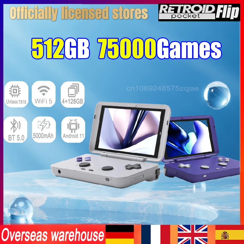 

Retroid Pocket Flip 4.7 Inch Game Console Retro Wifi Retro Player Android 11 Handhelds 4G+128GB T618 512G 70000 Game PS2 PSP
