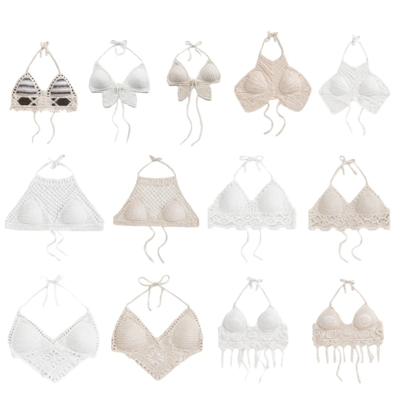 Богемный ажурный вязаный крючком кроше Топ с воротником хомутом и завязкой сзади