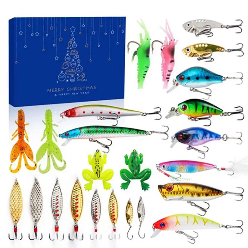 

Christmas Advent Calendar Fishing Lures Set Blind Box Christmas 24 Days Advent Calendar Fishing Tackle Surprise Gift for Fishers