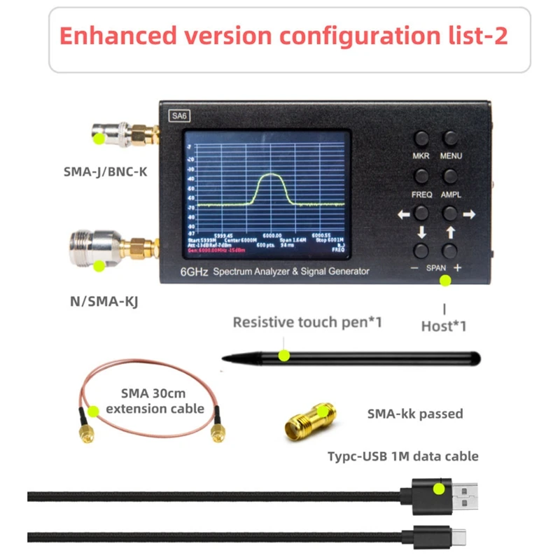 

SA6 6Ghz Spectrum Analyzer SA6 Signal Generator 35-6200Mhz Signal Tester Wi-Fi 2G 4G LTE CDMA GSM Beidou GPRS GLONASSS