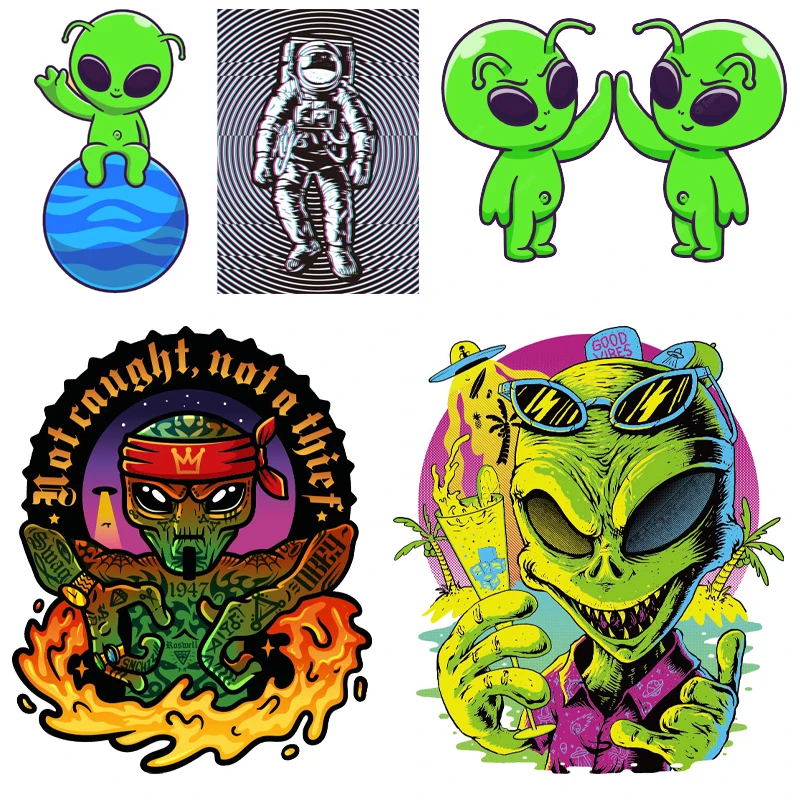 

Anime Alien Iron on Transfers for Clothing Thermoadhesive Patches Fusible Patch UFO Heat-transferable Textile Sticker Designs