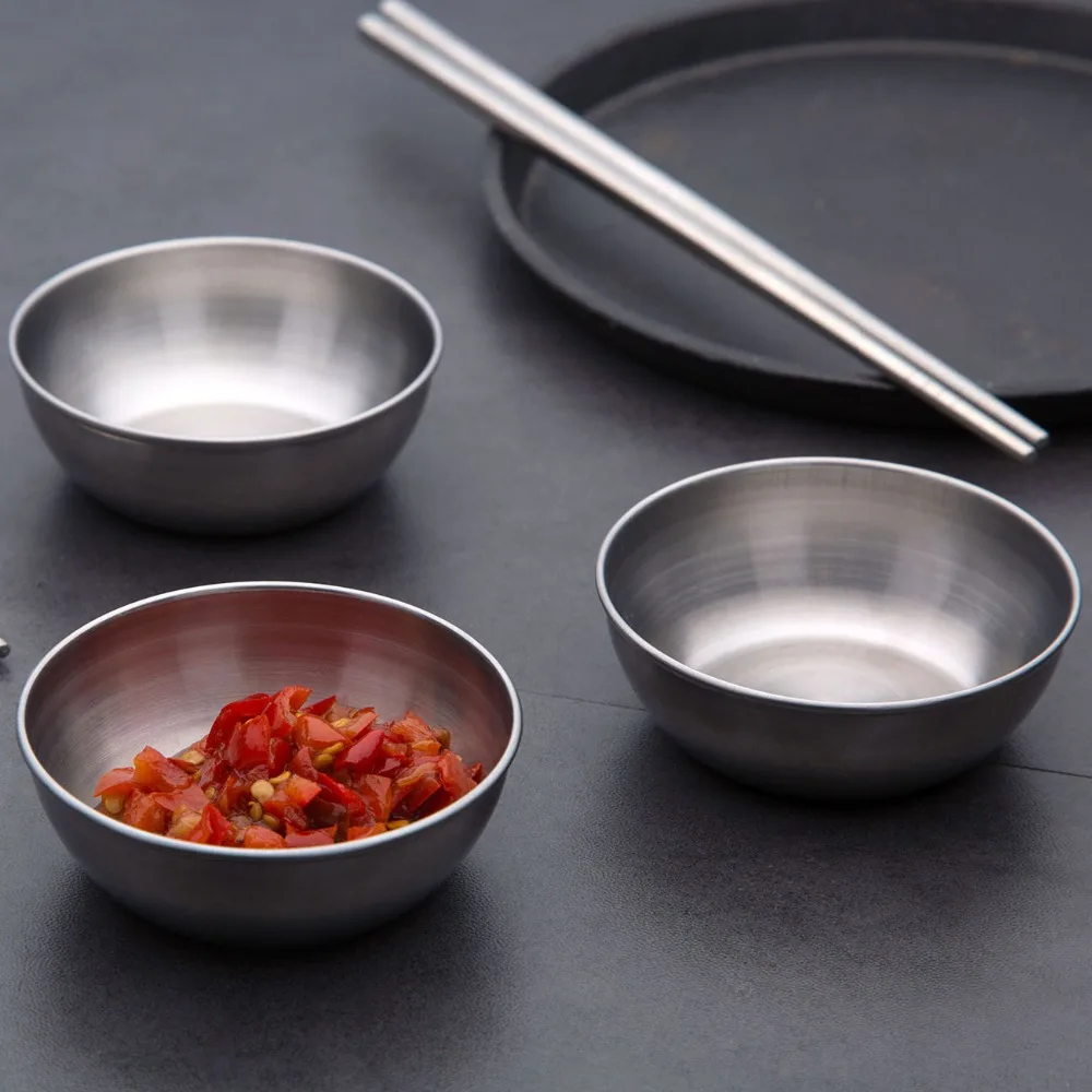 1/5pcs Stainless Steel Seasoning Sauce Dish Small Dip Bowl Side Plates Butter Sushi Plate Vinegar Soy Dishes Kitchen Saucer | Дом и сад