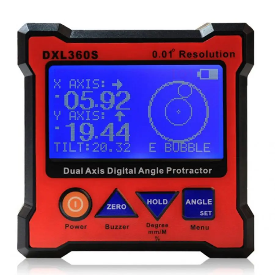 

DXL360S Digital Protractor High Accuracy Single/Double Axes LCD Display Level Box US 100-240V Level Measuring Instrument