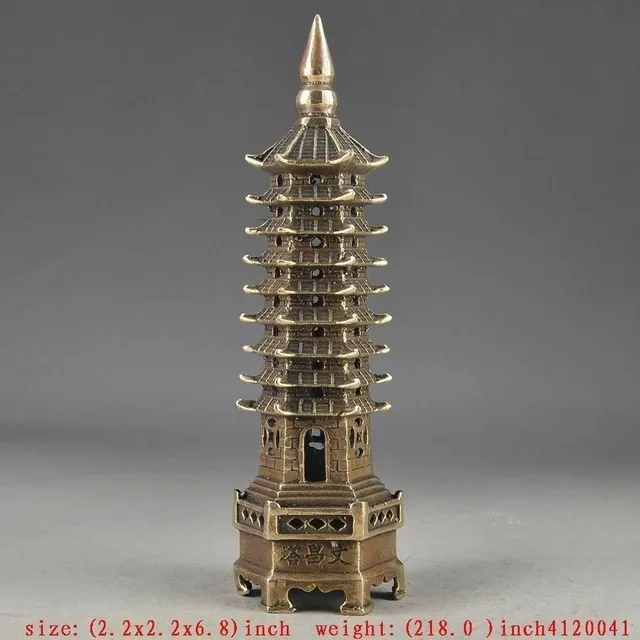 

wholesale factory Decoration Crafts Brass Old Exorcism Chinese Collectable Brass Handwork Hammered Tower Decor