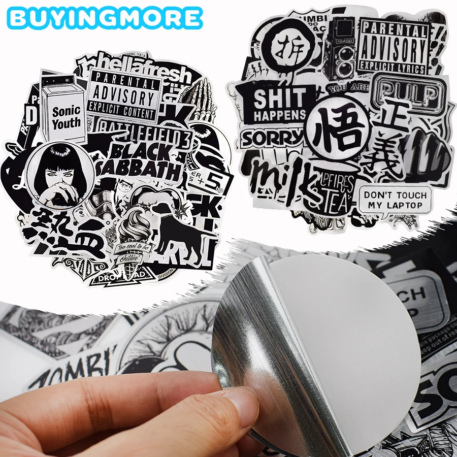 

10/50 PCS Black and White JDM Sticker for Kids Adult Graffiti Cool Waterproof Stickers for Laptop Car Skateboard Helmet Suitcase