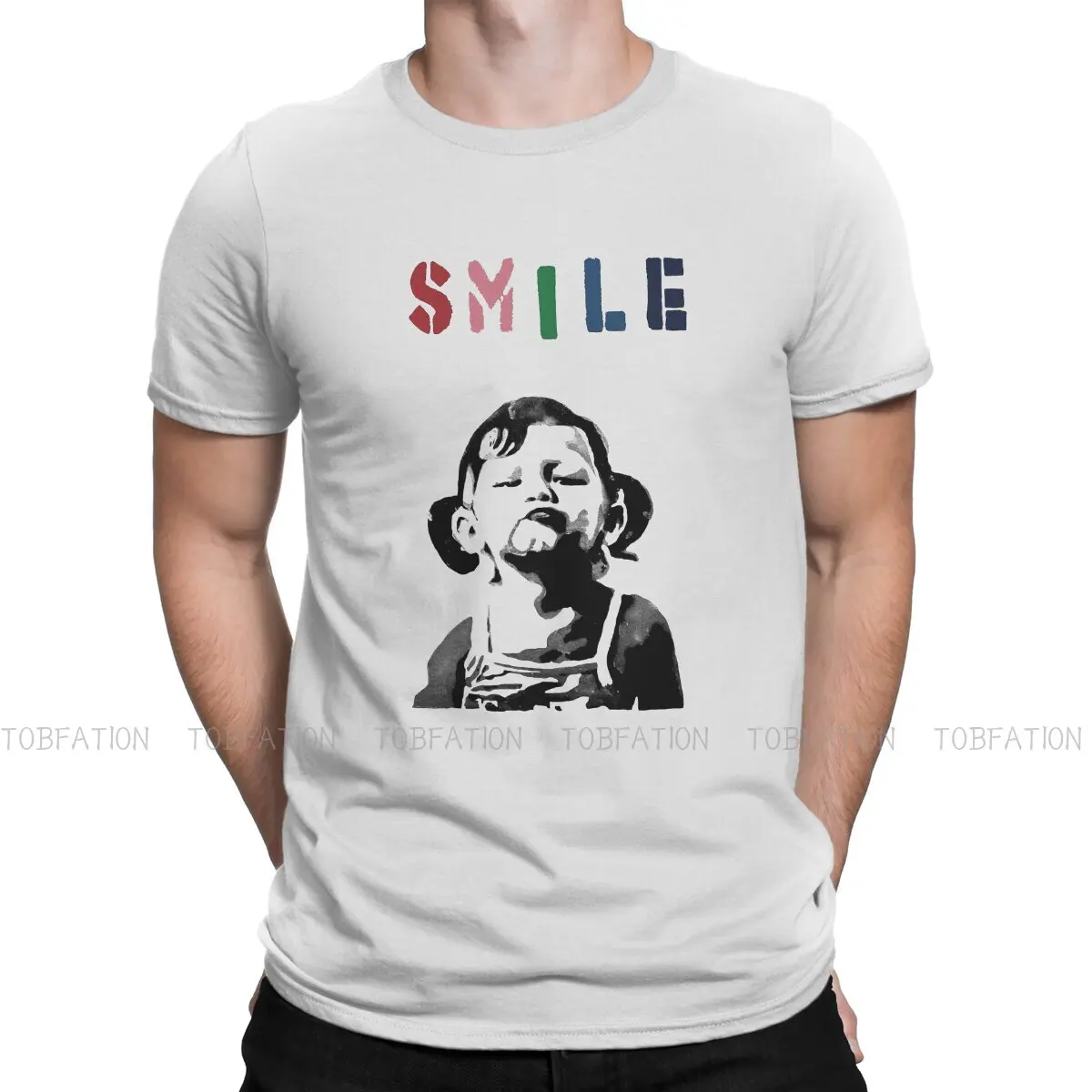 

TShirt for Men Banksy Girl Smile Humor Casual Tee T Shirt High Quality Trendy Fluffy