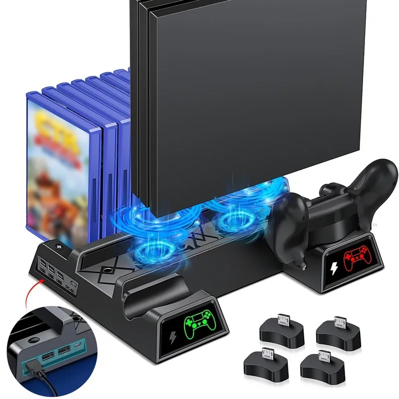 

Vertical Stand Cooler for PS4/PS4 Slim/PS4 Pro Console Cooling Fan Stand with Dual Controller Charger For PS4 Accessories