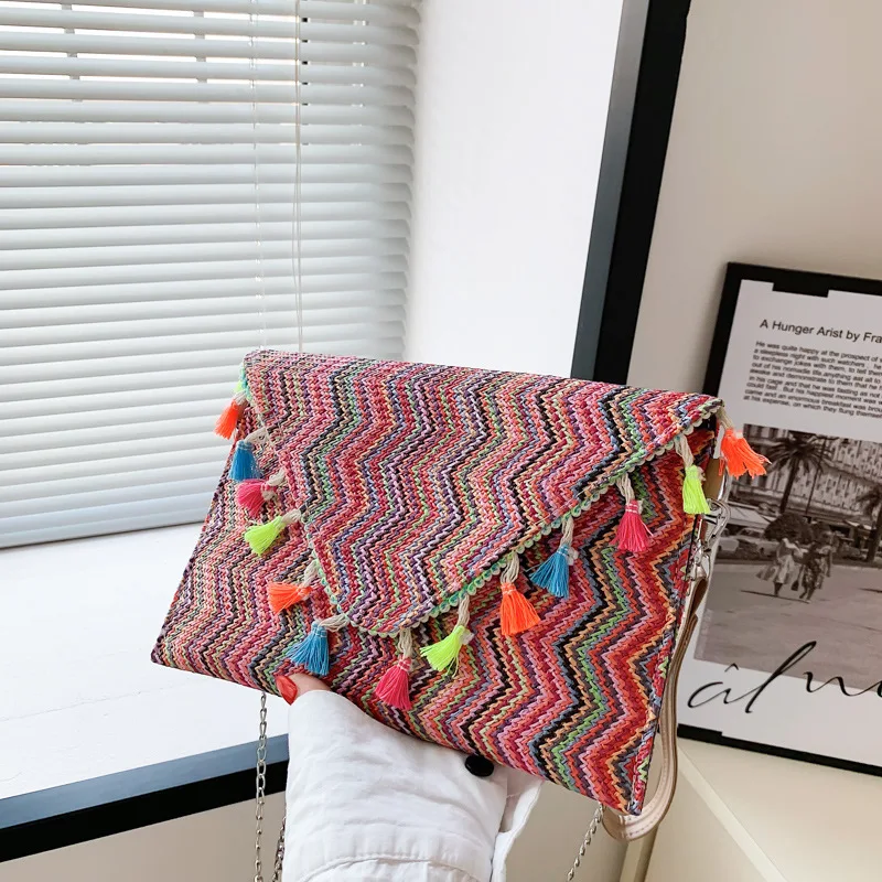 

Новинка 2023, трендовая сумка в этническом стиле с принтом в полоску, индивидуальная модная Диагональная Сумка на одно плечо с цепочкой