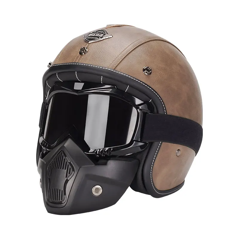 Женские и мужские кожаные шлемы ручной работы с открытым лицом мотоциклетные