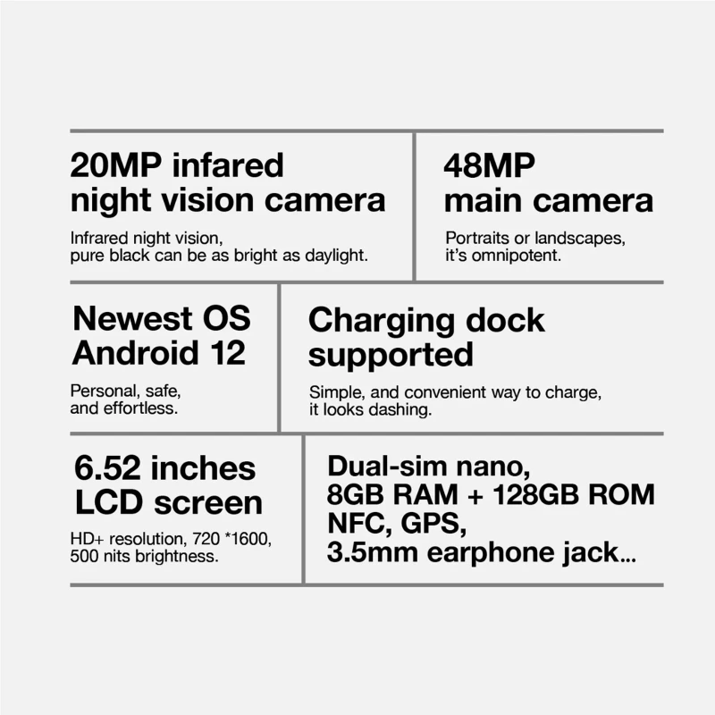 Противоударный смартфон AGM H5PRO, 6.52 дюйма, Android 12, 8+128 ГБ памяти, процессор G85, основная камера 48 МП, водонепроницаемость IP68, аккумулятор 7000 мАч, глобальная версия (art.: 3920daa90eae1) - 3920daa90eae1