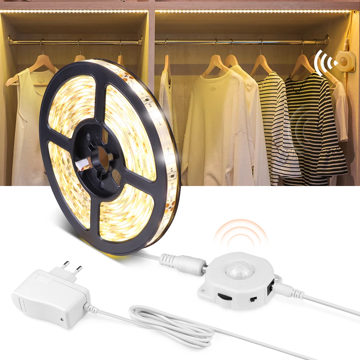 

LED PIR Motion Sensor Strip Light Indoor DIY Closet Cabinet Kitchen Wardrobe Lamp Lights Auto ON/OFF Smart Night Lamp For Home