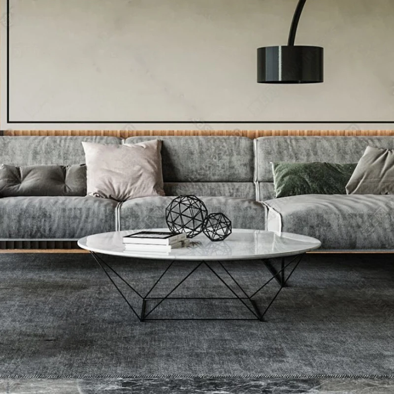 

Nordic simple oval marble tea table modern small family living room tea table combination ins light luxury small tea table