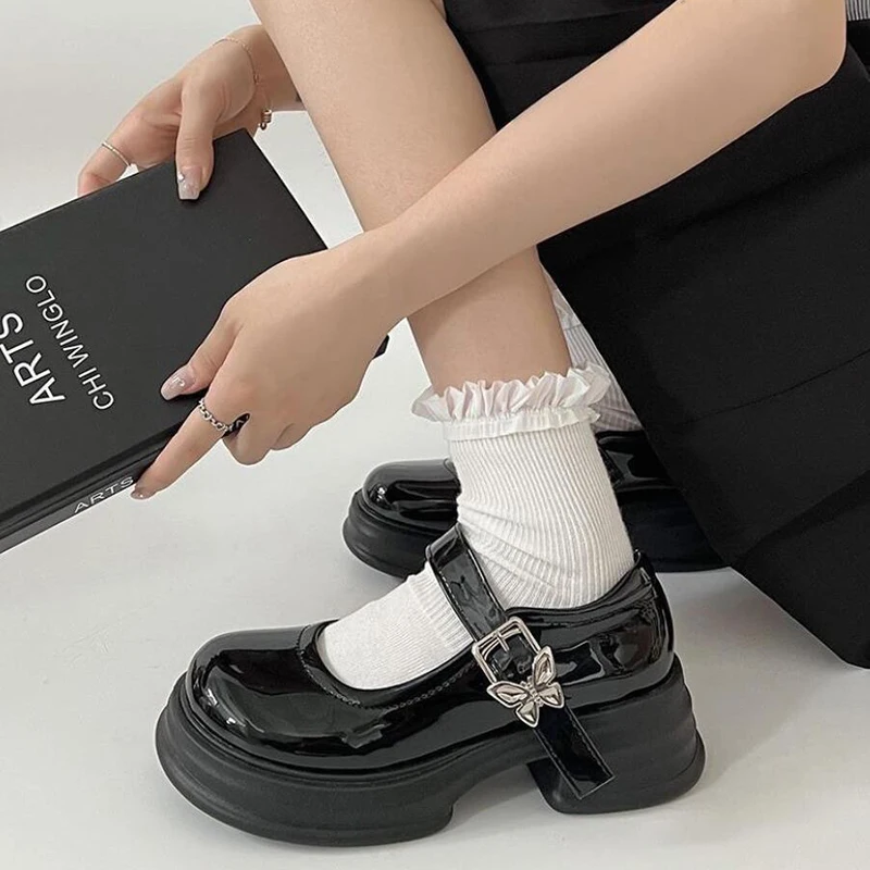 

Женские Туфли Мэри Джейн, маленькие кожаные туфли-лодочки для женщин, 2023, студенческие винтажные черные туфли на платформе в британском стиле, новинка