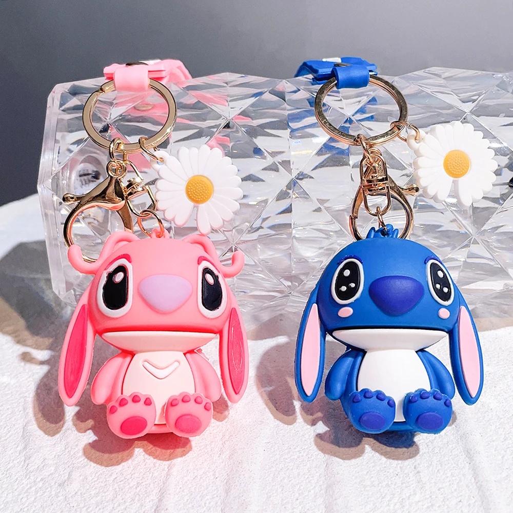 

Cartoon Lilo and Stitch Silicone Keychains Cute Stitch Angel Pendant Keyholder Disney Keyring for Car Key Bag Accessories