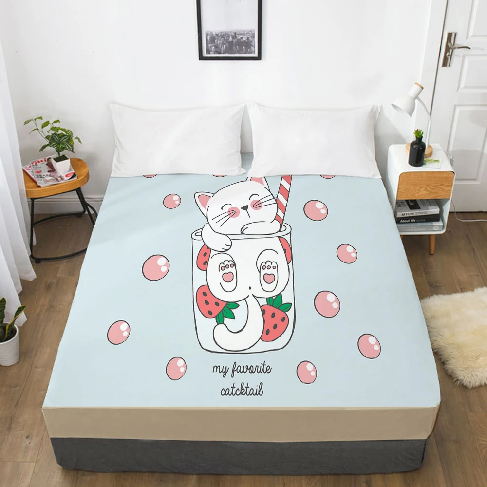 

Cartoon cute Elastic fitted sheet bed sheet With An Elastic Band Mattress Cover Customizable size lovely Bed cover for Blue