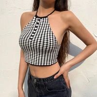 fashion polka dot knitted halter top y2k fashion vintage camisole beach party women korean style backless sexy summer crop tops