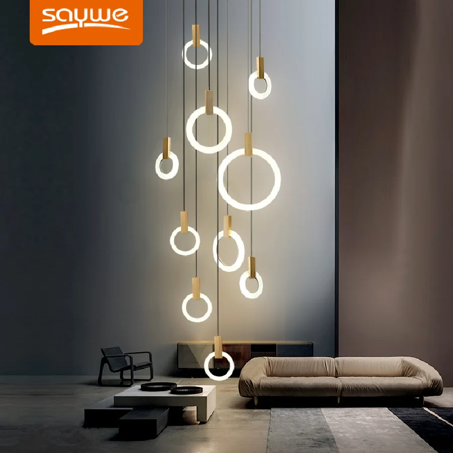 

Современная подвесная люстра, акриловое кольцо для гостиной, украшение для лестницы, столовые подвесные светильники