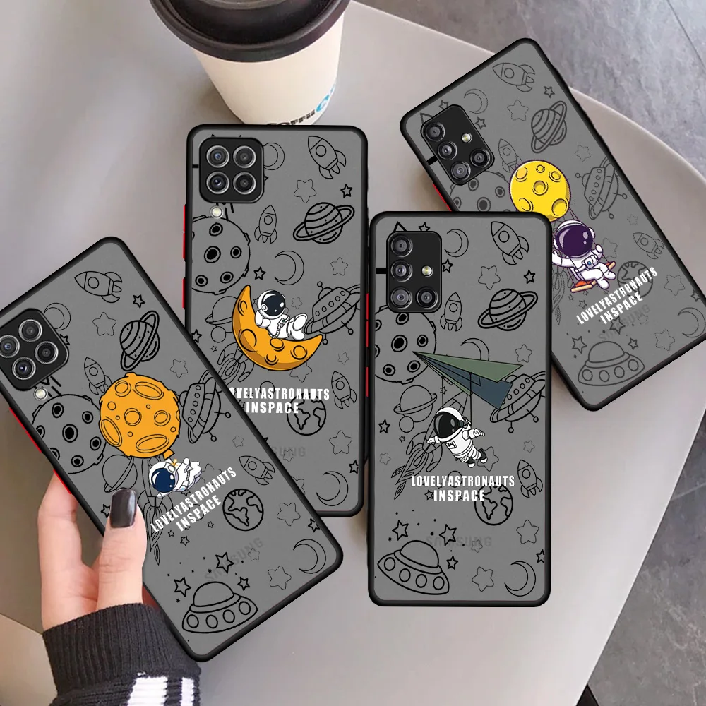 

Luxury Space Astronaut Matte Case For Samsung Galaxy A12 A52 A51 A53 A33 A71 A32 A31 A21 A70 A11 A22 Black Hard Phone Shell