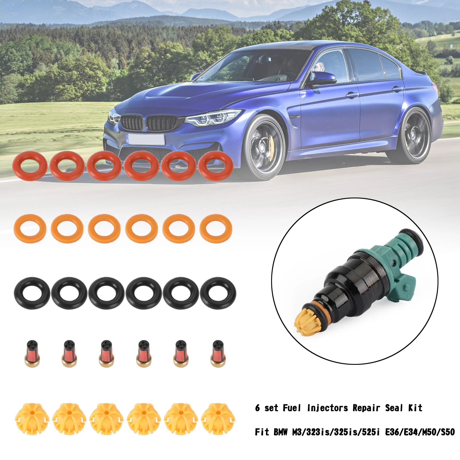 

Areyourshop 6 set Fuel Injectors Repair Seal Kit Fit For BMW M3/323is/325is/525i E36/E34/M50/S50