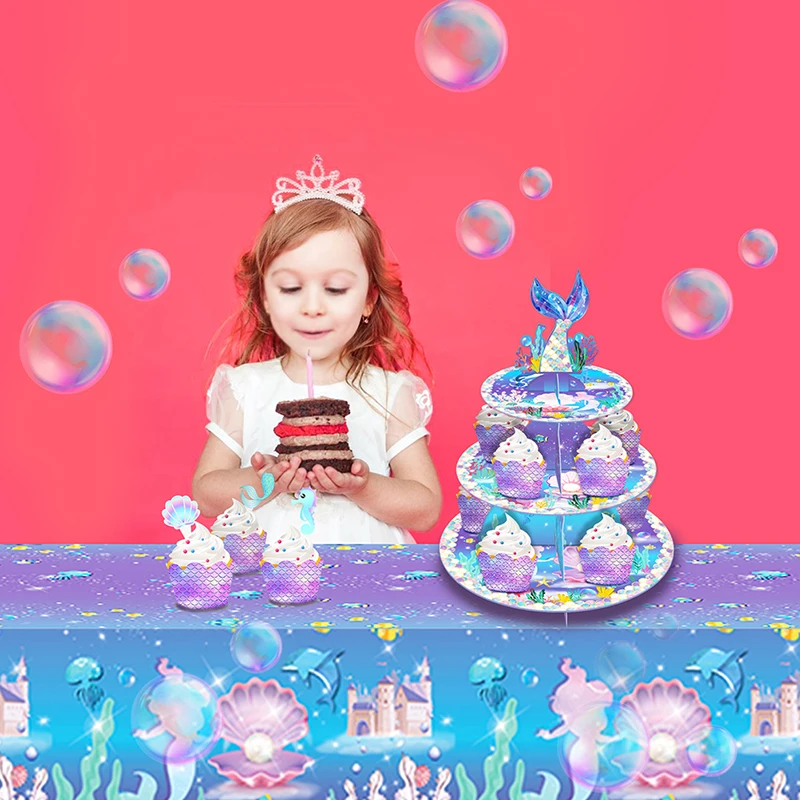 Трехуровневая бумажная подставка для торта в стиле русалки одноразовечерние на