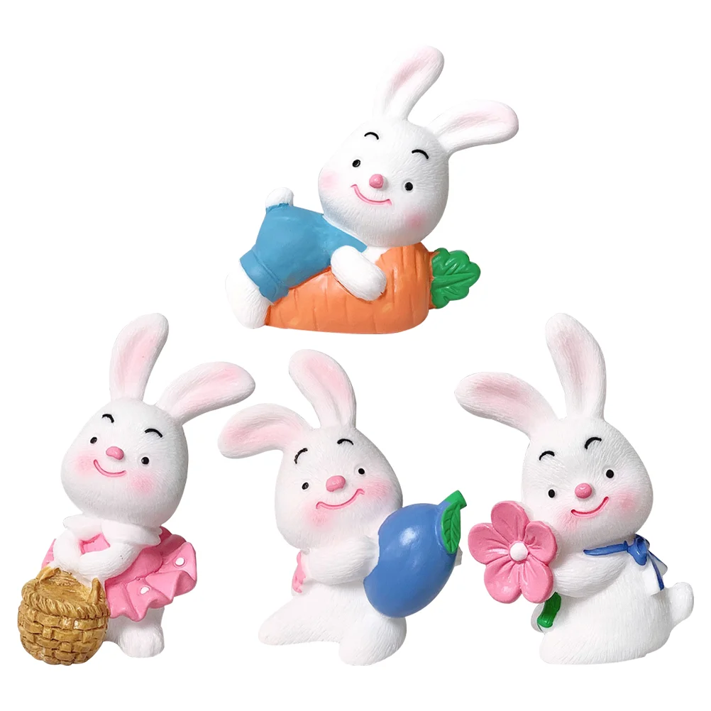 

Rabbit Bunny Mini Figurine Year Resin Miniature Decoration Car Figurines Landscape Zodiac New Statue Cake Ornamentdecor