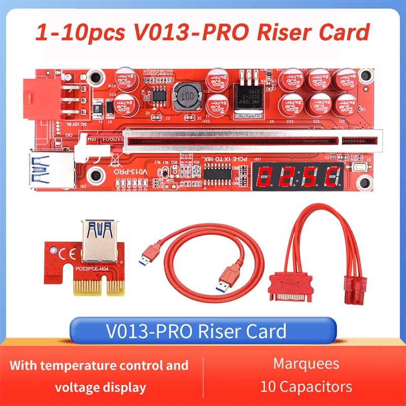 

Кабель Riser V013 Pro PCIE Riser 013, 1-10 шт., кабель PCI Express X1 X16 SATA на 6 контактов, кабель питания USB 3,0 для майнинга