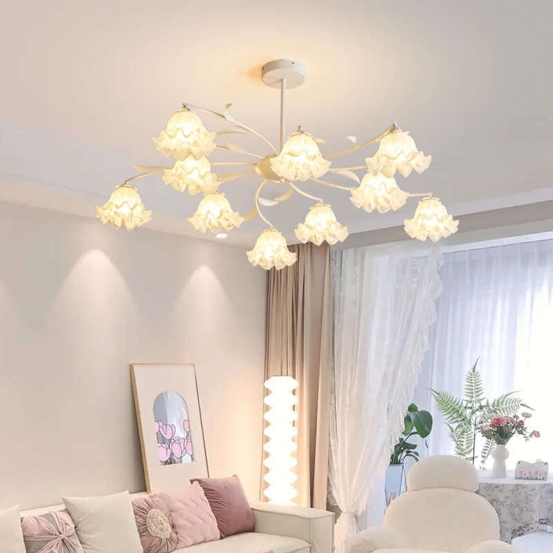 JJC 6 lights Nordic minimalist chandelier French creative petal lamp French pastoral iron chandelier suitable for the restaurant