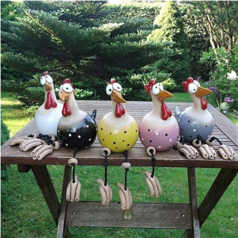 

Yard Funny Resin Chickens Garden Decoration Backyard Lawn Garden Stakes Farm Rooster Cockerel Steel Chicken Resin Sculptures New