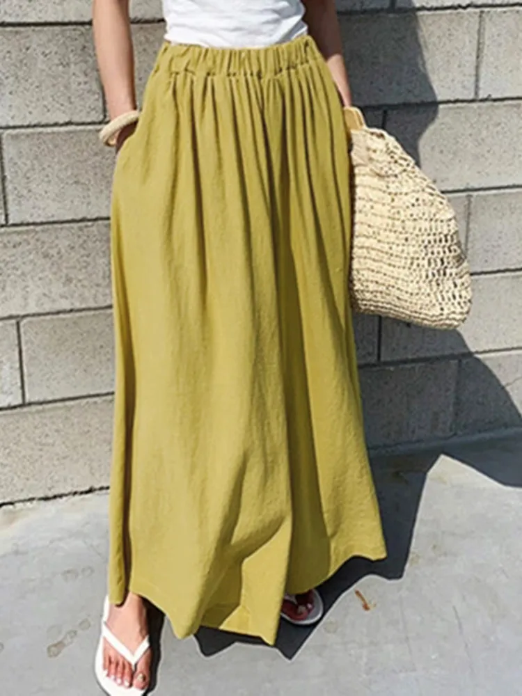 

ZANZEA Oversized Women Wide Leg Pants 2022 Fashion Female Casual Elastic Waist Trousers Office Lady Loose Pockets Streetwear