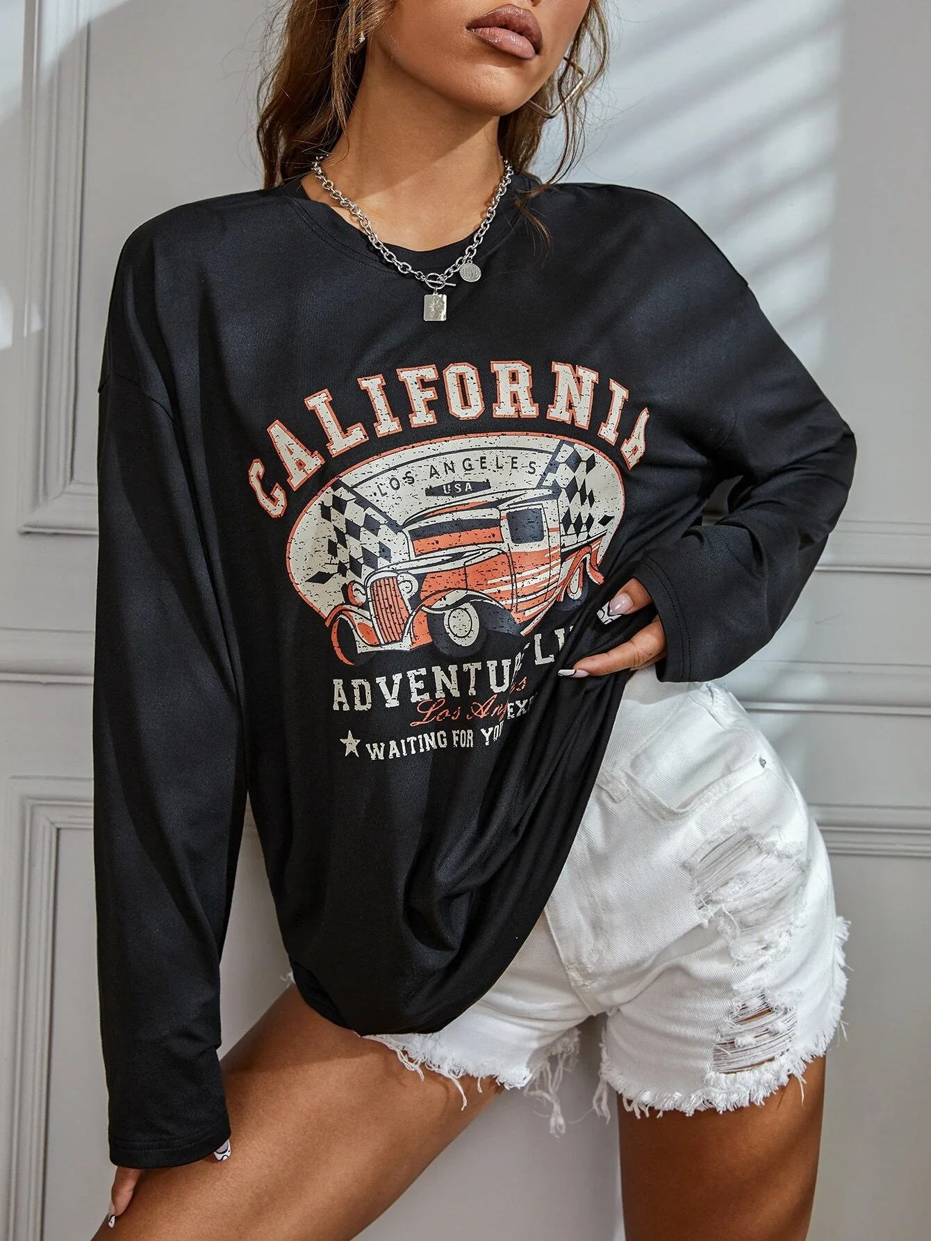 

Letter & Car Graphic Drop Shoulder Pullover