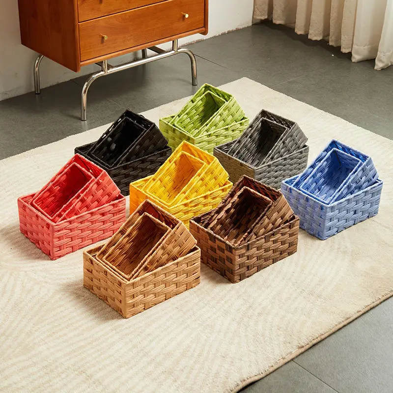 

Pastoral style household plastic waterproof storage basket desktop multi-functional sundries cosmetics snacks toys organize box