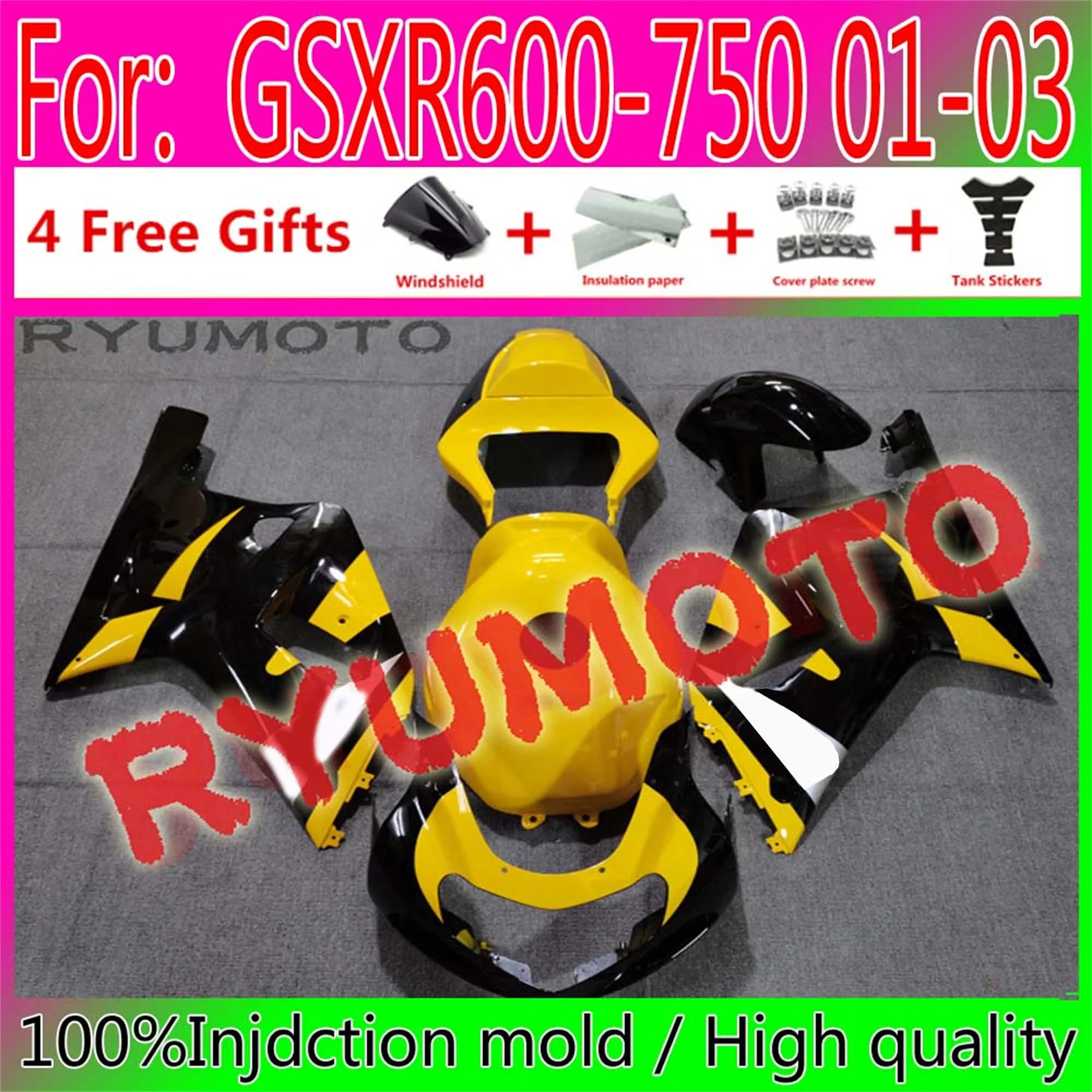 

NEW ABS Injection mold Fairings Kit For Suzuki GSXR600 750 GSXR 600 K1 2001 2002 2003 01 02 03 bodywork Fairing yellow black