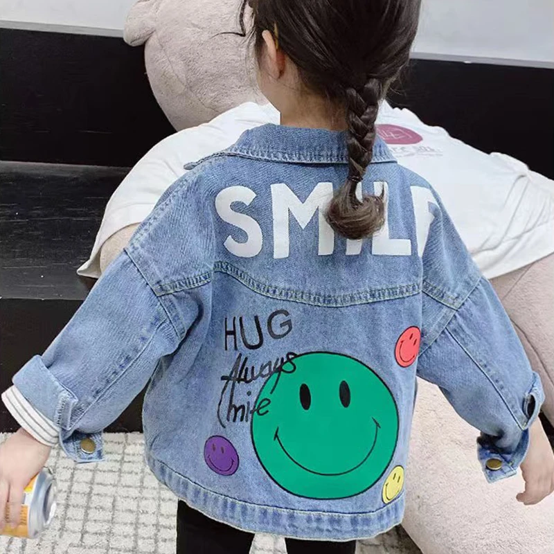 

2023New Youth and Children's Top Jacket Smile Pattern Loose Fashion Coat Spring and Autumn 2-10 Year Old Full Sleeve Windbreaker