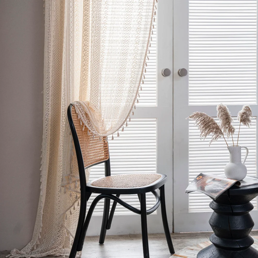 

American Crochet Hollow Semi Blackout Curtains Curtain Room Living Drape Decorative Bedroom Window Long the Hall Decoration Home