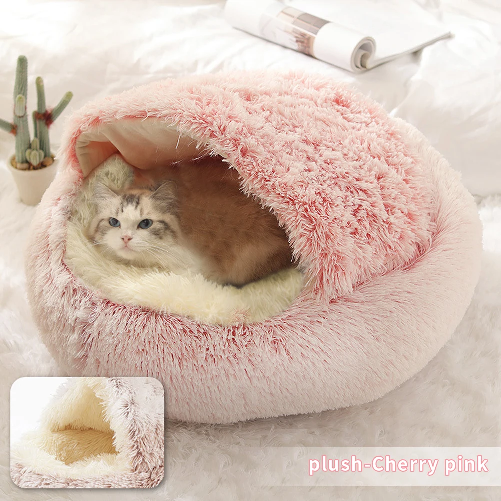 

Colorful Plush Dog Bed Portable Round Pet Sleeping Cushion Foldable Kennel Comfotable Mats Small Pet Dog Cat Supplies