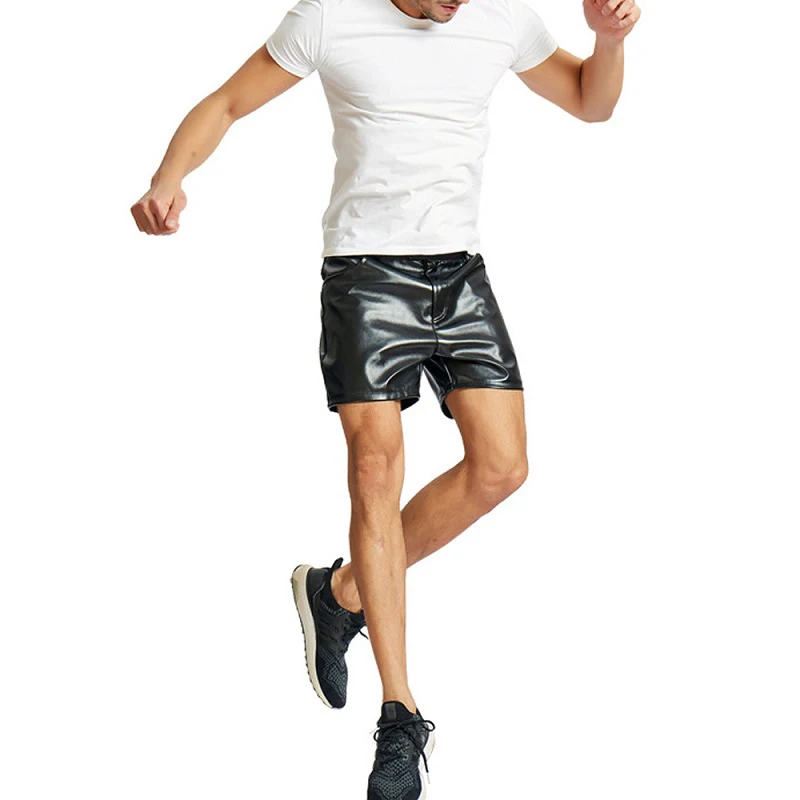 

Men PU Leather Shorts Summer New Sexy Faux Leather Skinny Shorts Hip Hop Leisure Zipper Short Pants Men Clothing