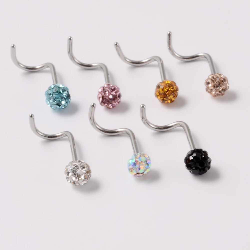 1PC 316l Surgical Steel Epoxy Crystal Balls Nostril Bendable Ring Nose Bone Studs Piercing Body Jewelry 20G
