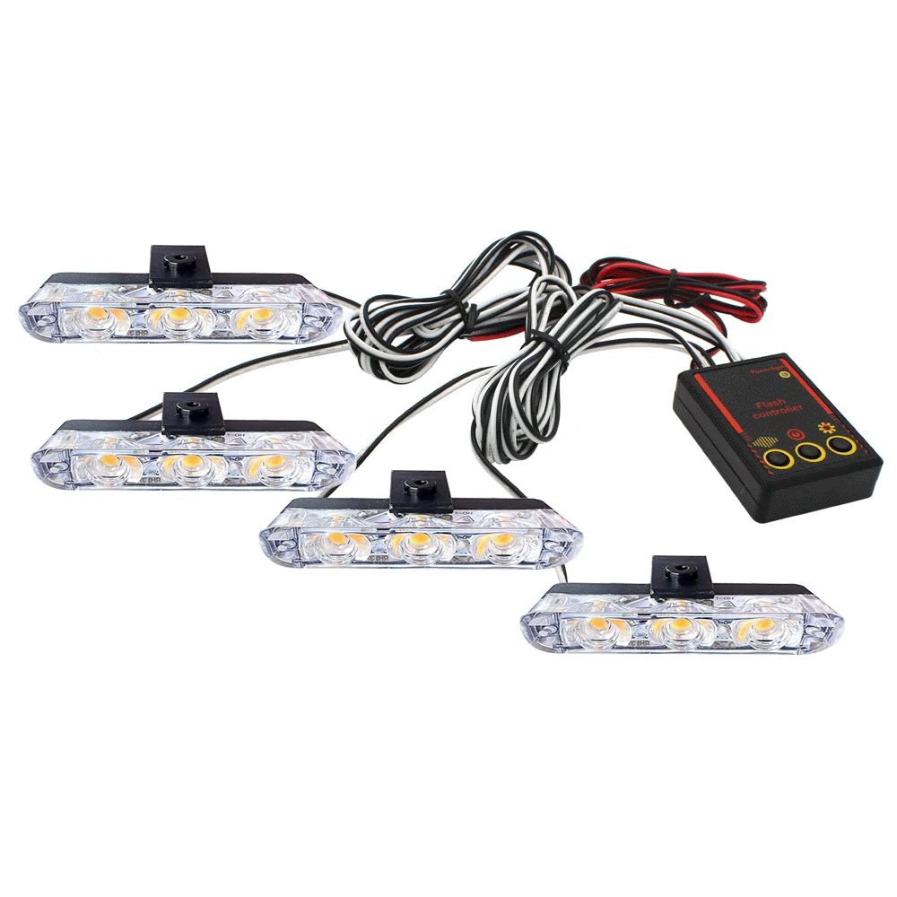 Фото 3LED Автомобильная решетка Стробоскоп Светодиодная мини-решетка желтая вспышка Дневные ходовые огни Полицейская аварийная сигнальная лампа №2
